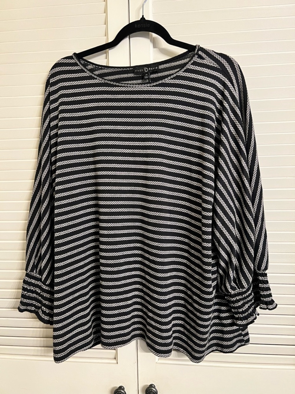 Fred David Black and White Striped Long Sleeve Blouse